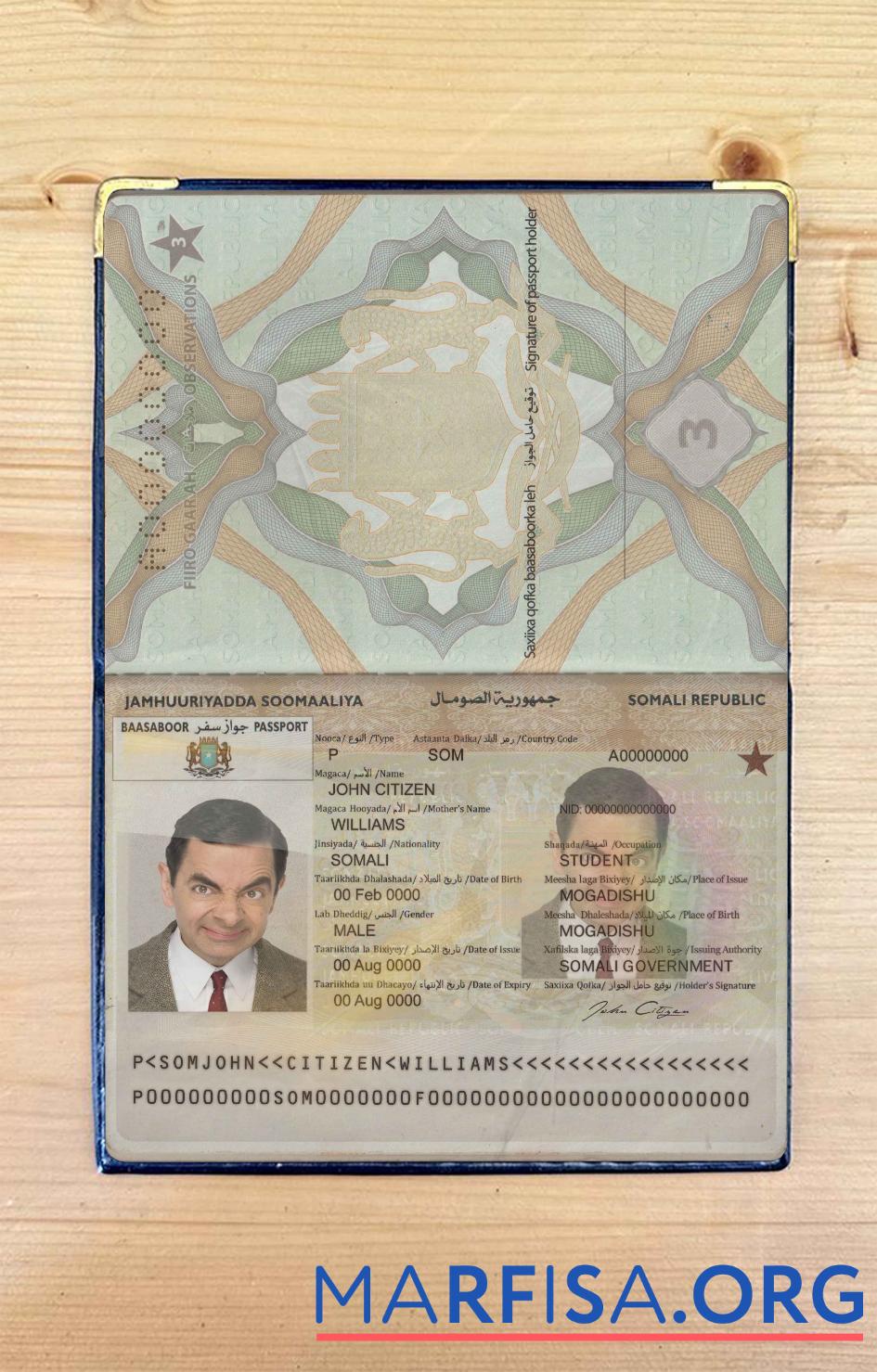 Blank Somalia (Soomaaliya) pass photo look download for verification